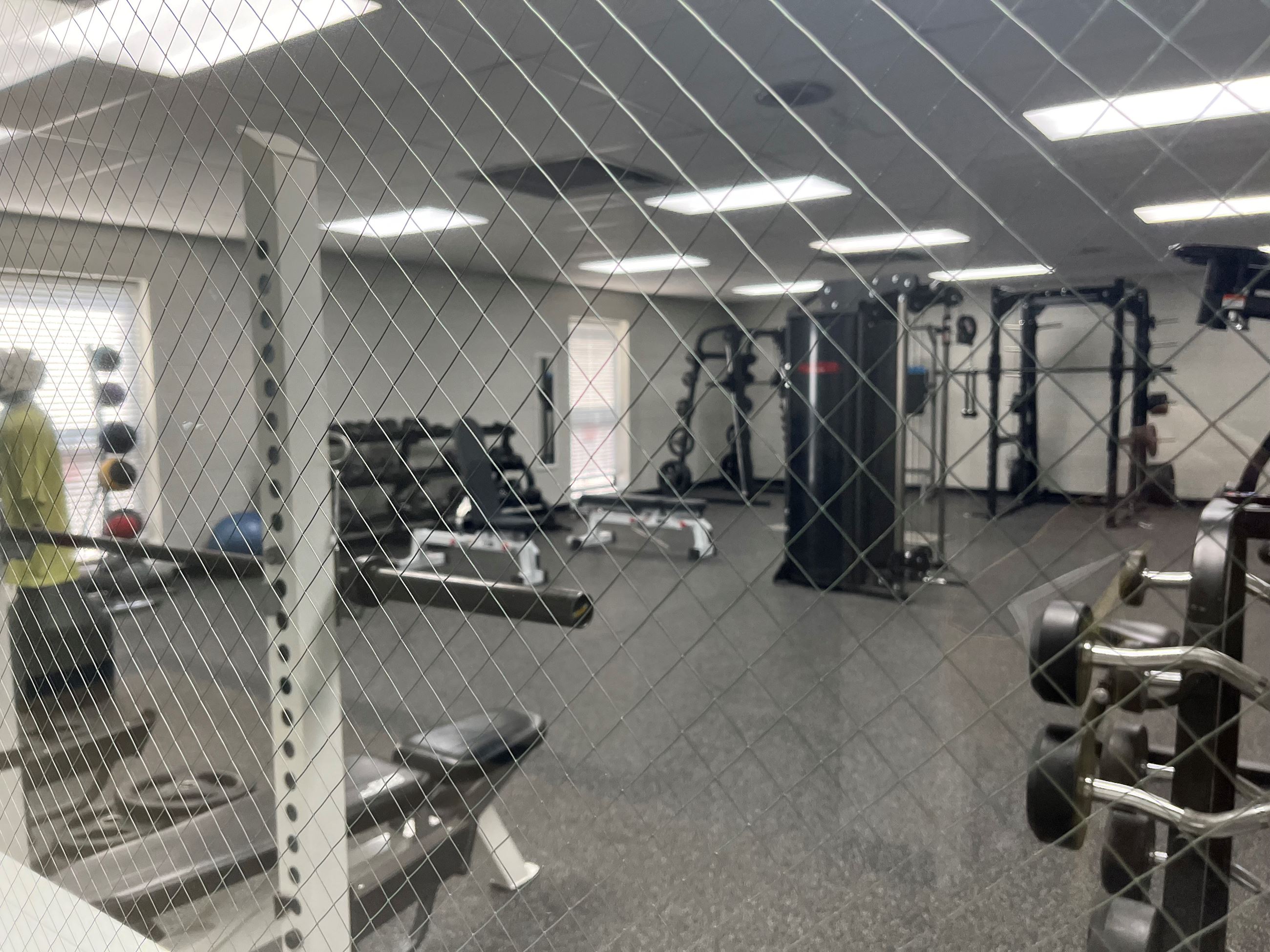 Weight room through window